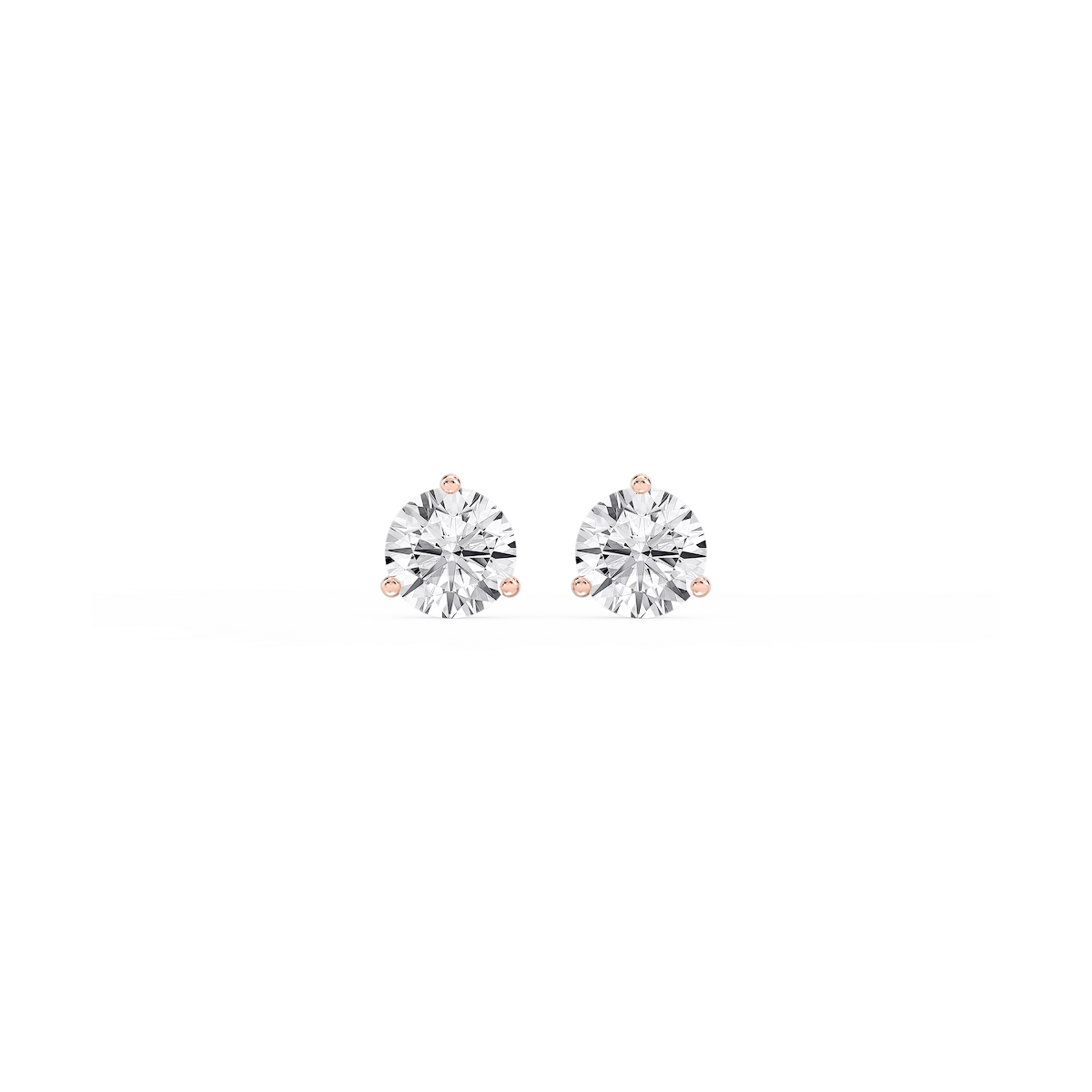 Round Lab Grown Diamond Classic Three Prong Martini Stud Earrings