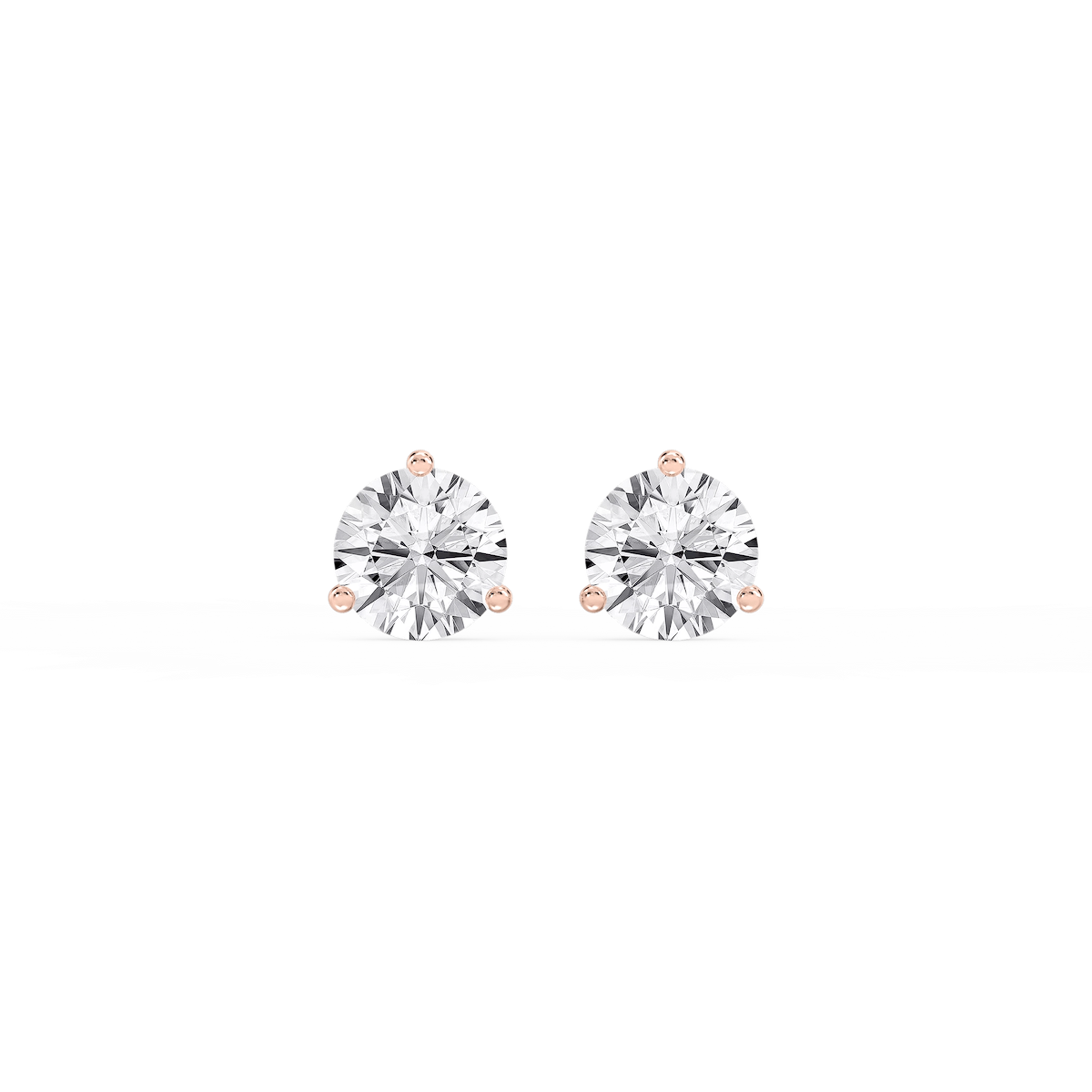 Round Lab Grown Diamond Classic Three Prong Martini Stud Earrings