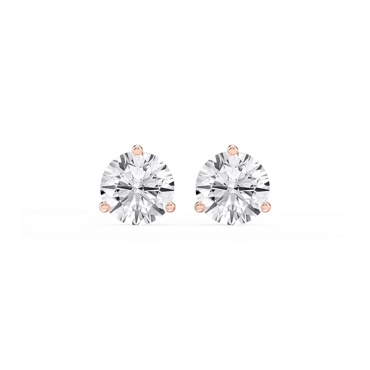 Round Lab Grown Diamond Classic Three Prong Martini Stud Earrings