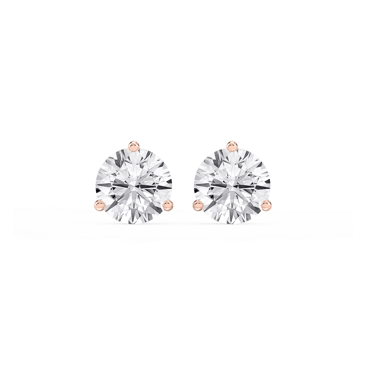 Round Lab Grown Diamond Classic Three Prong Martini Stud Earrings