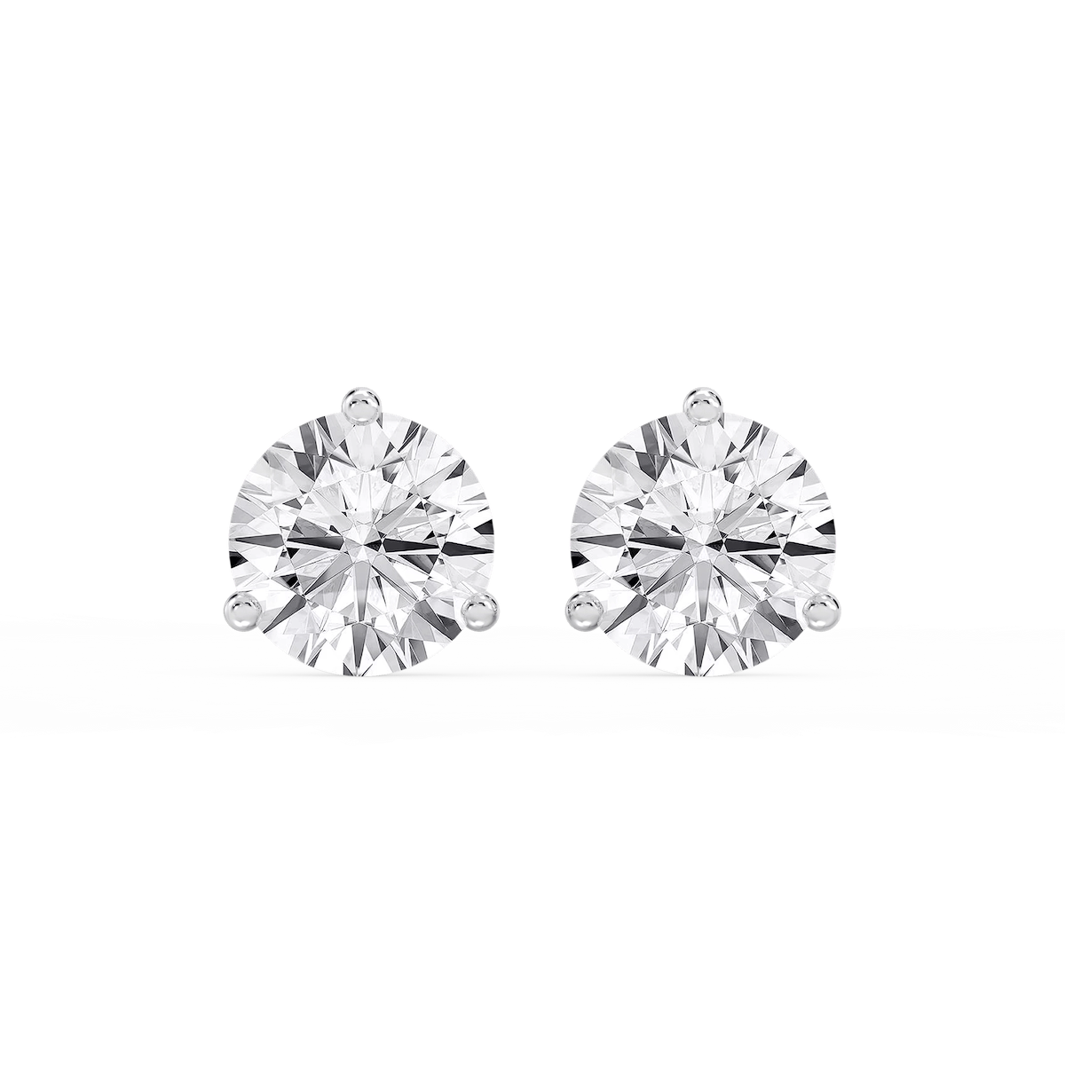 Round Lab Grown Diamond Classic Three Prong Martini Stud Earrings