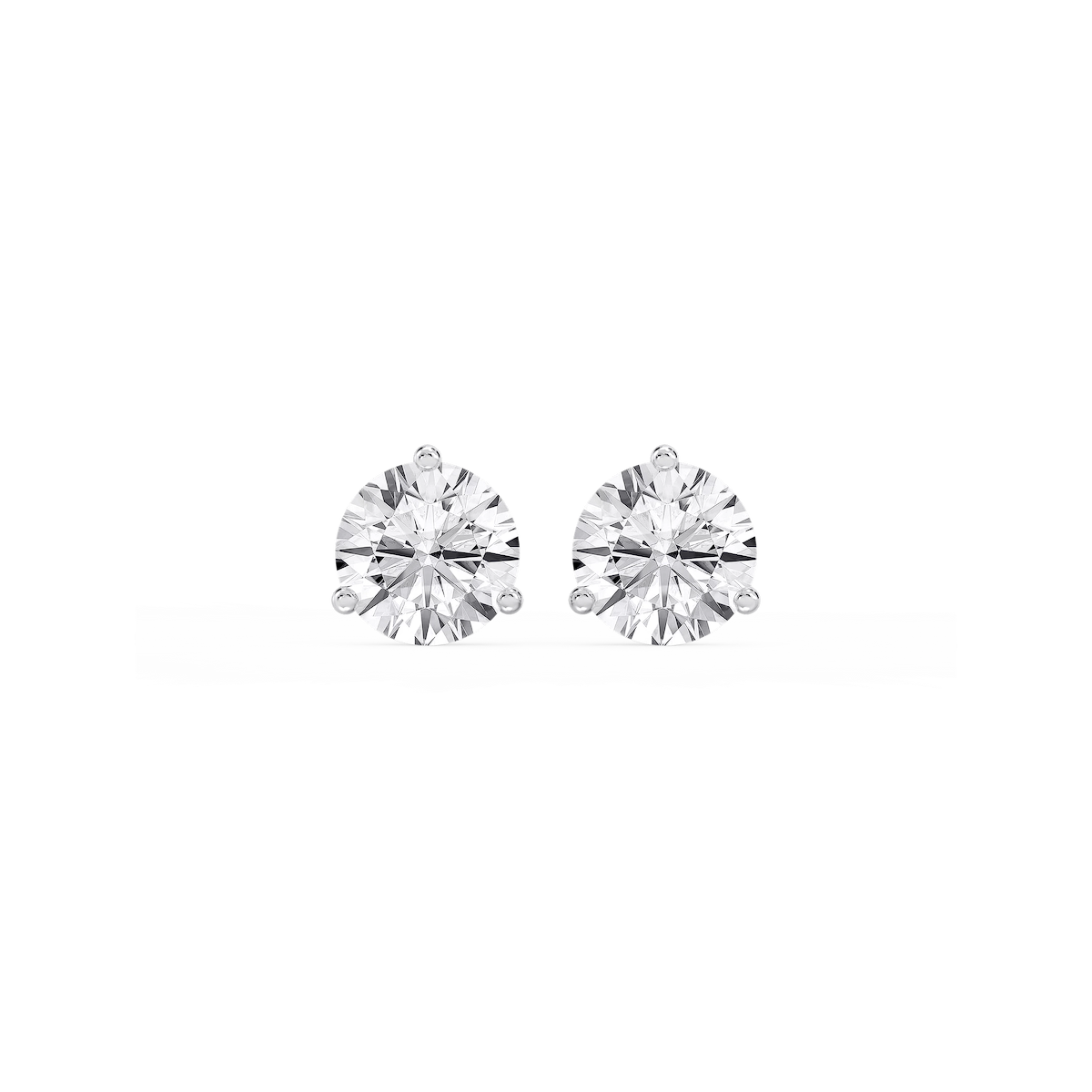 Round Lab Grown Diamond Classic Three Prong Martini Stud Earrings