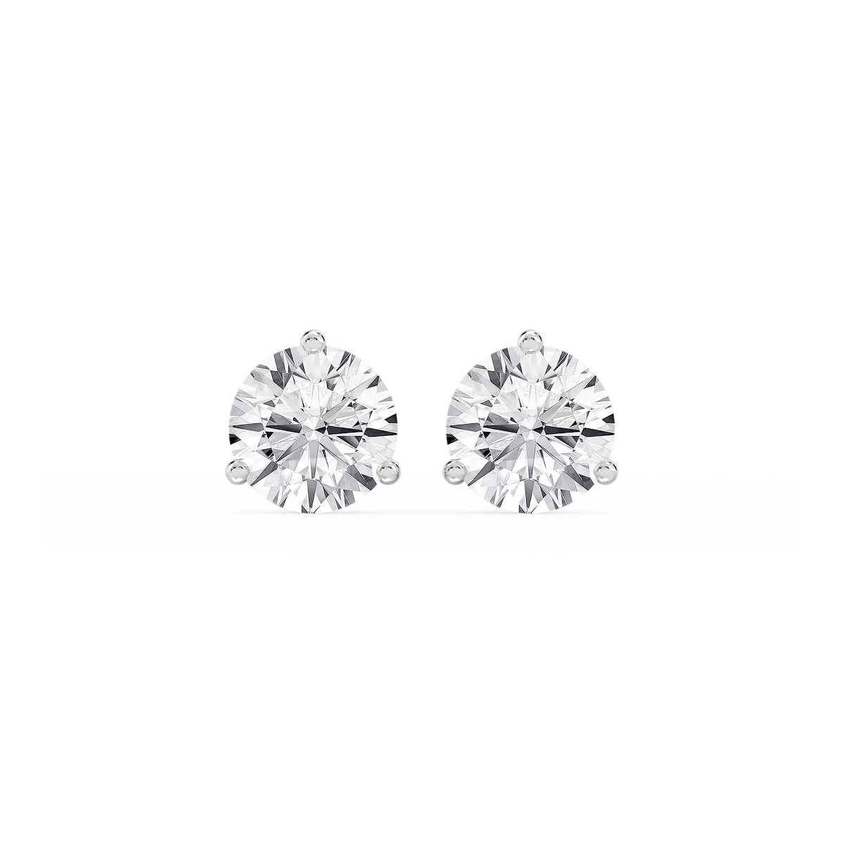 Round Lab Grown Diamond Classic Three Prong Martini Stud Earrings