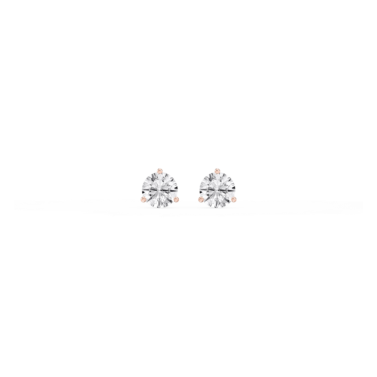 Round Lab Grown Diamond Classic Three Prong Martini Threaded Stud Earrings