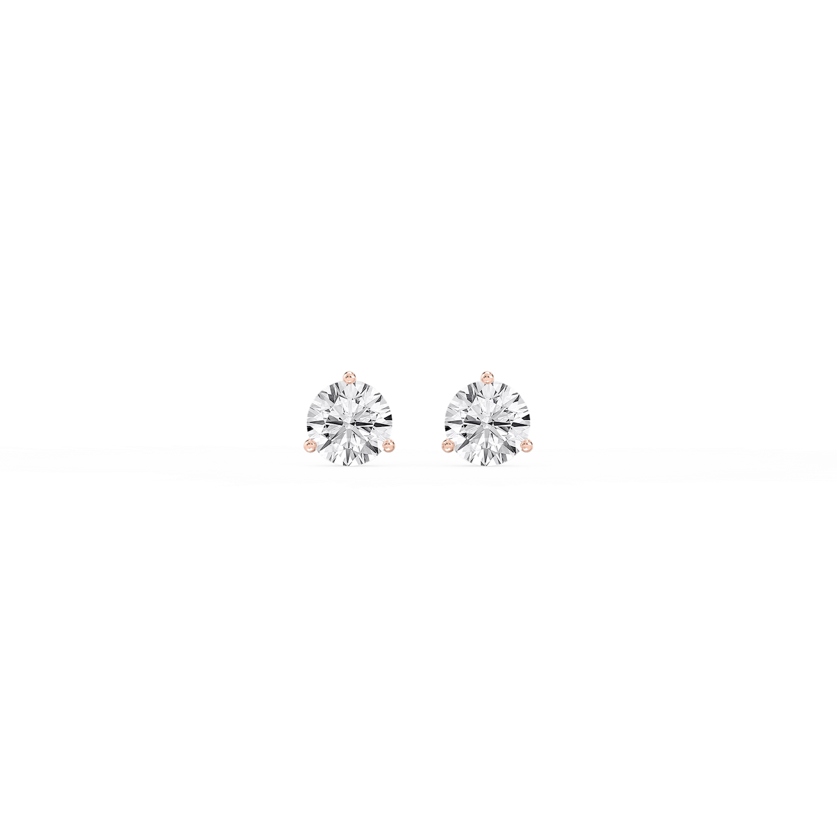 Round Lab Grown Diamond Classic Three Prong Martini Threaded Stud Earrings
