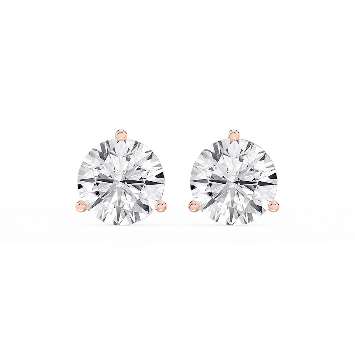 Round Lab Grown Diamond Classic Three Prong Martini Threaded Stud Earrings
