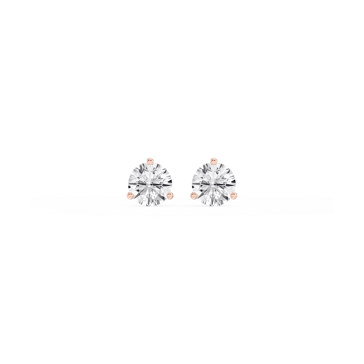 Round Lab Grown Diamond Classic Three Prong Martini Threaded Stud Earrings