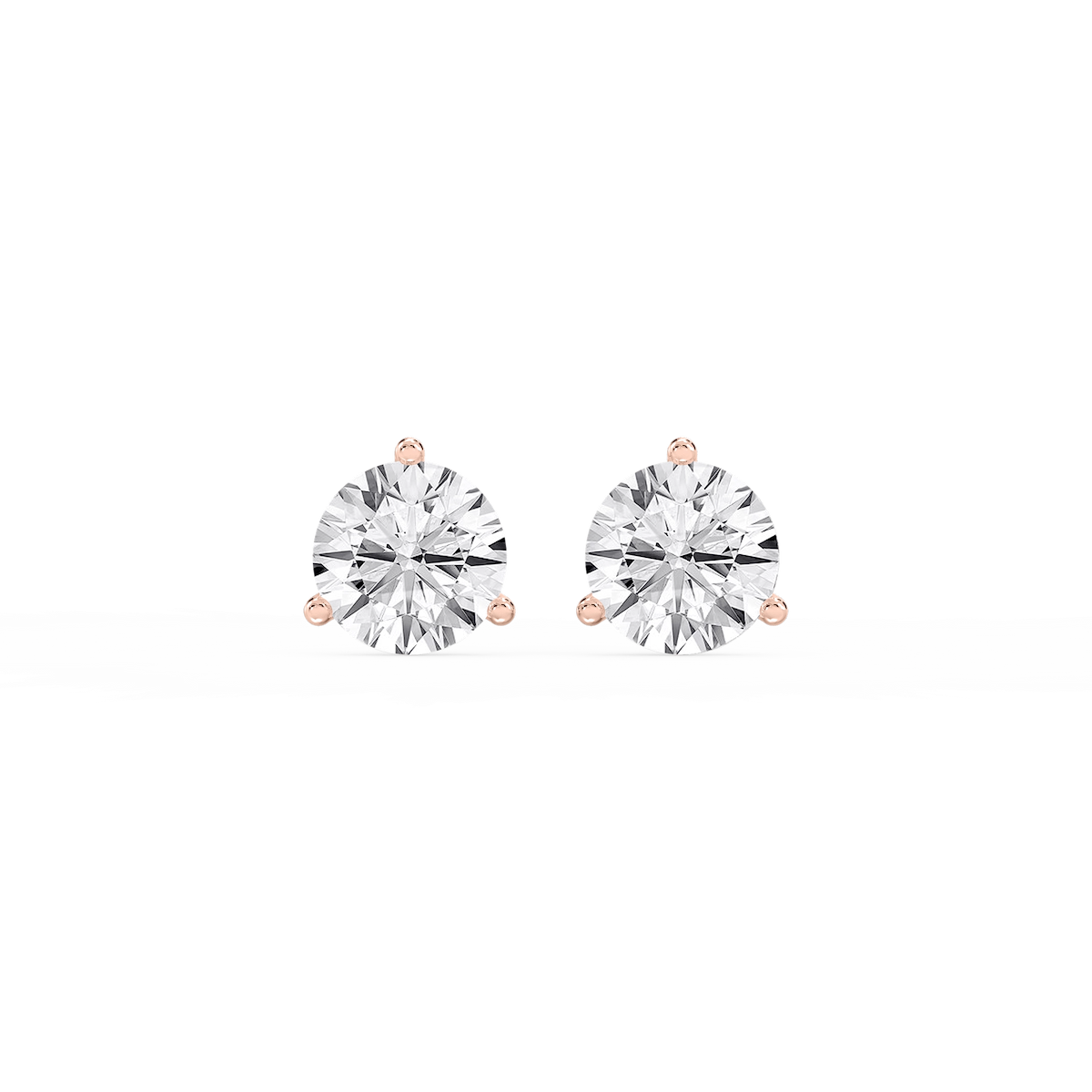 Round Lab Grown Diamond Classic Three Prong Martini Threaded Stud Earrings