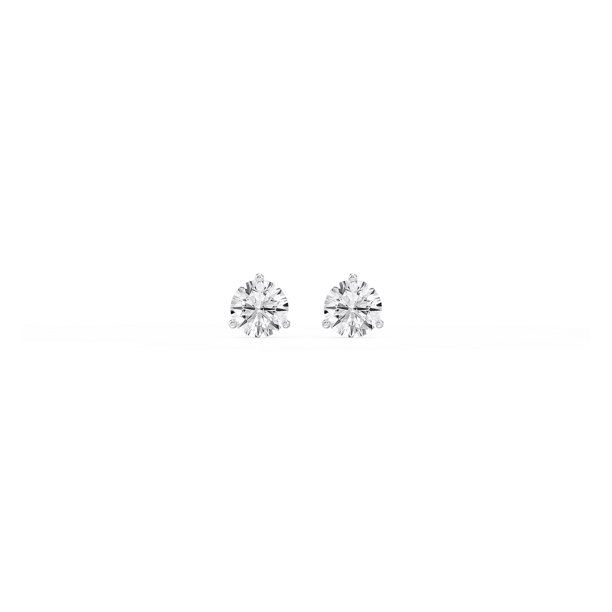 Round Lab Grown Diamond Classic Three Prong Martini Threaded Stud Earrings