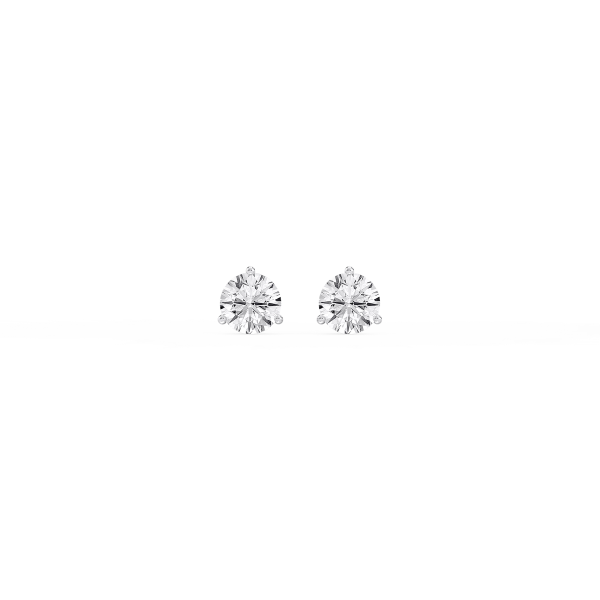 Round Lab Grown Diamond Classic Three Prong Martini Threaded Stud Earrings