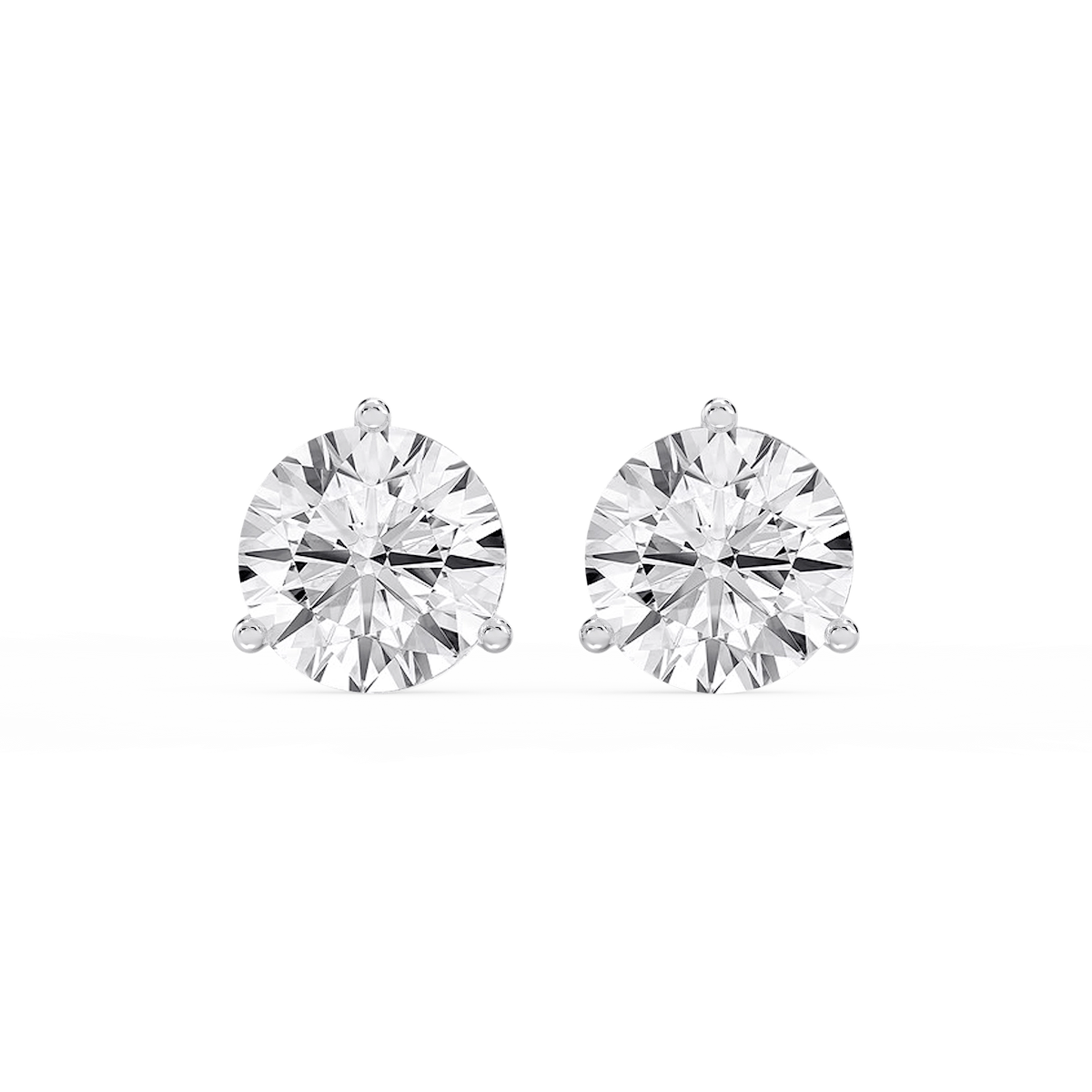 Round Lab Grown Diamond Classic Three Prong Martini Threaded Stud Earrings
