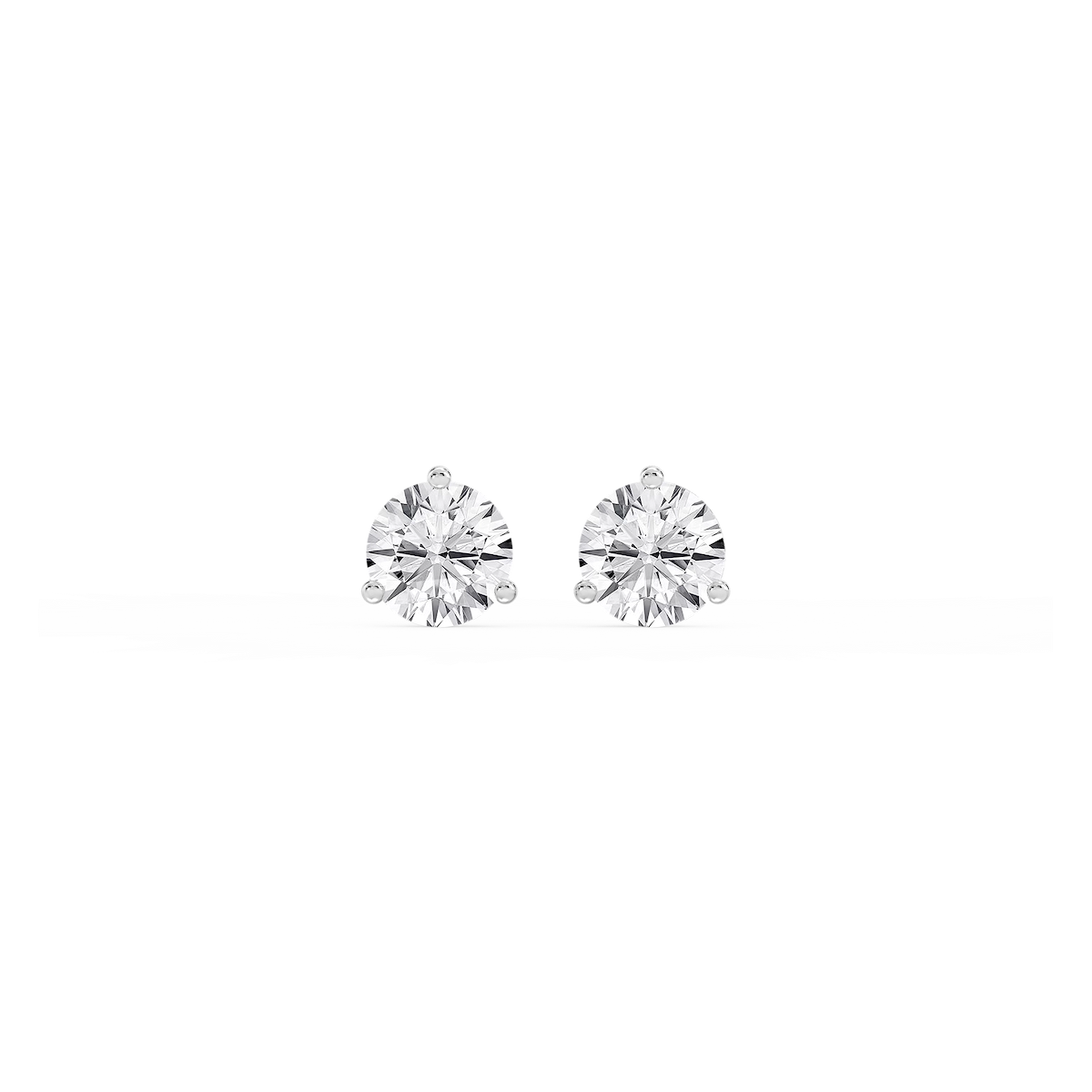 Round Lab Grown Diamond Classic Three Prong Martini Threaded Stud Earrings