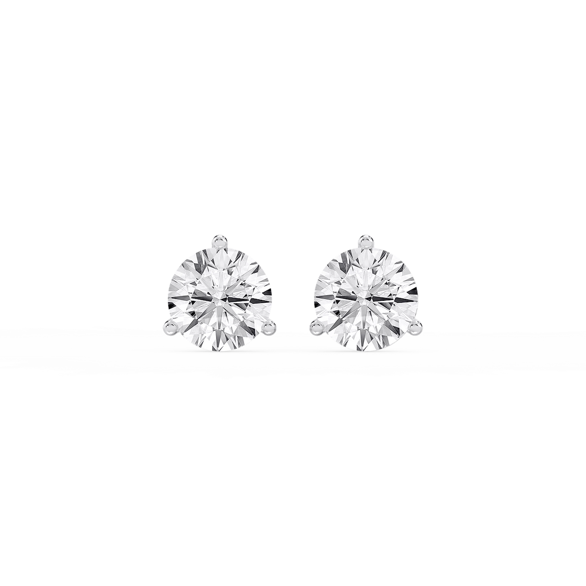 Round Lab Grown Diamond Classic Three Prong Martini Threaded Stud Earrings