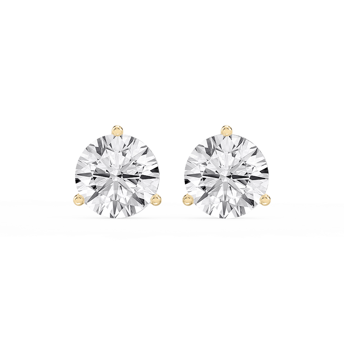 Round Lab Grown Diamond Classic Three Prong Martini Threaded Stud Earrings