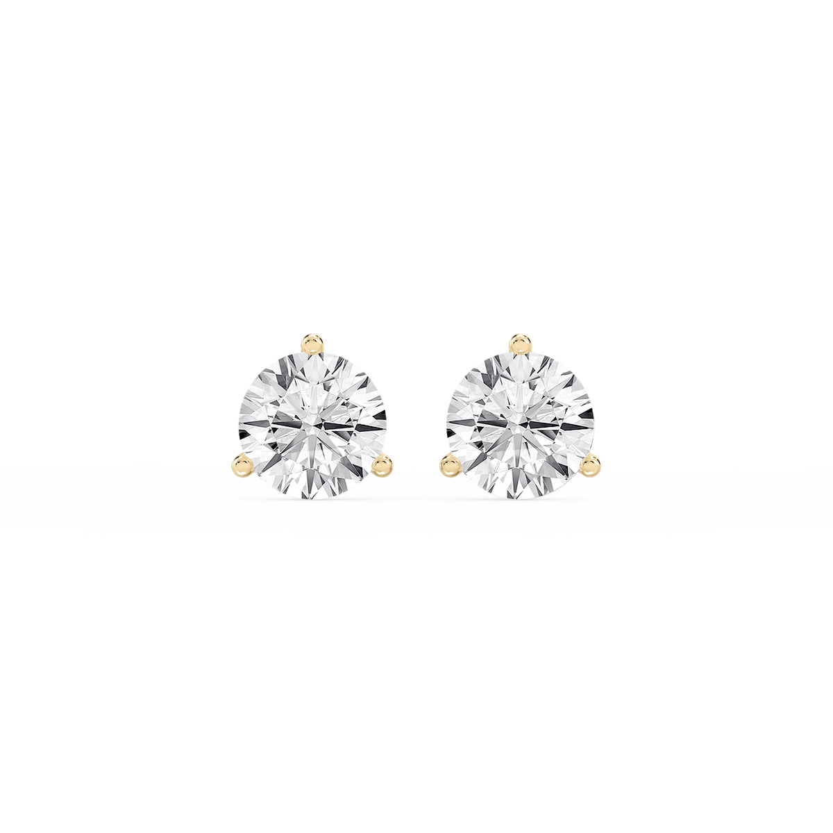 Round Lab Grown Diamond Classic Three Prong Martini Threaded Stud Earrings