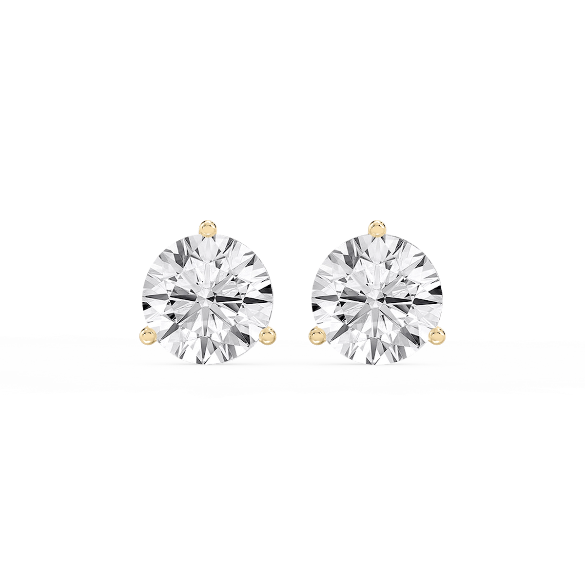 Round Lab Grown Diamond Classic Three Prong Martini Threaded Stud Earrings
