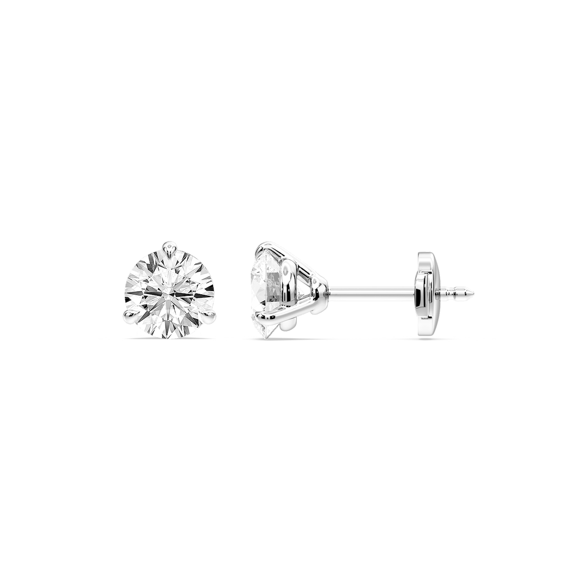 Round Certified Lab Grown Diamond Claw Prong Guardian Back Martini Stud Earrings
