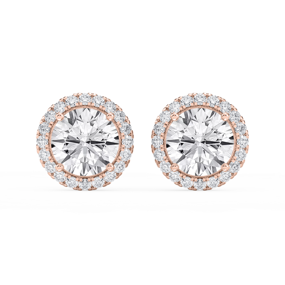 Round Lab Grown Diamond Four Prong Basket Halo Stud Earrings