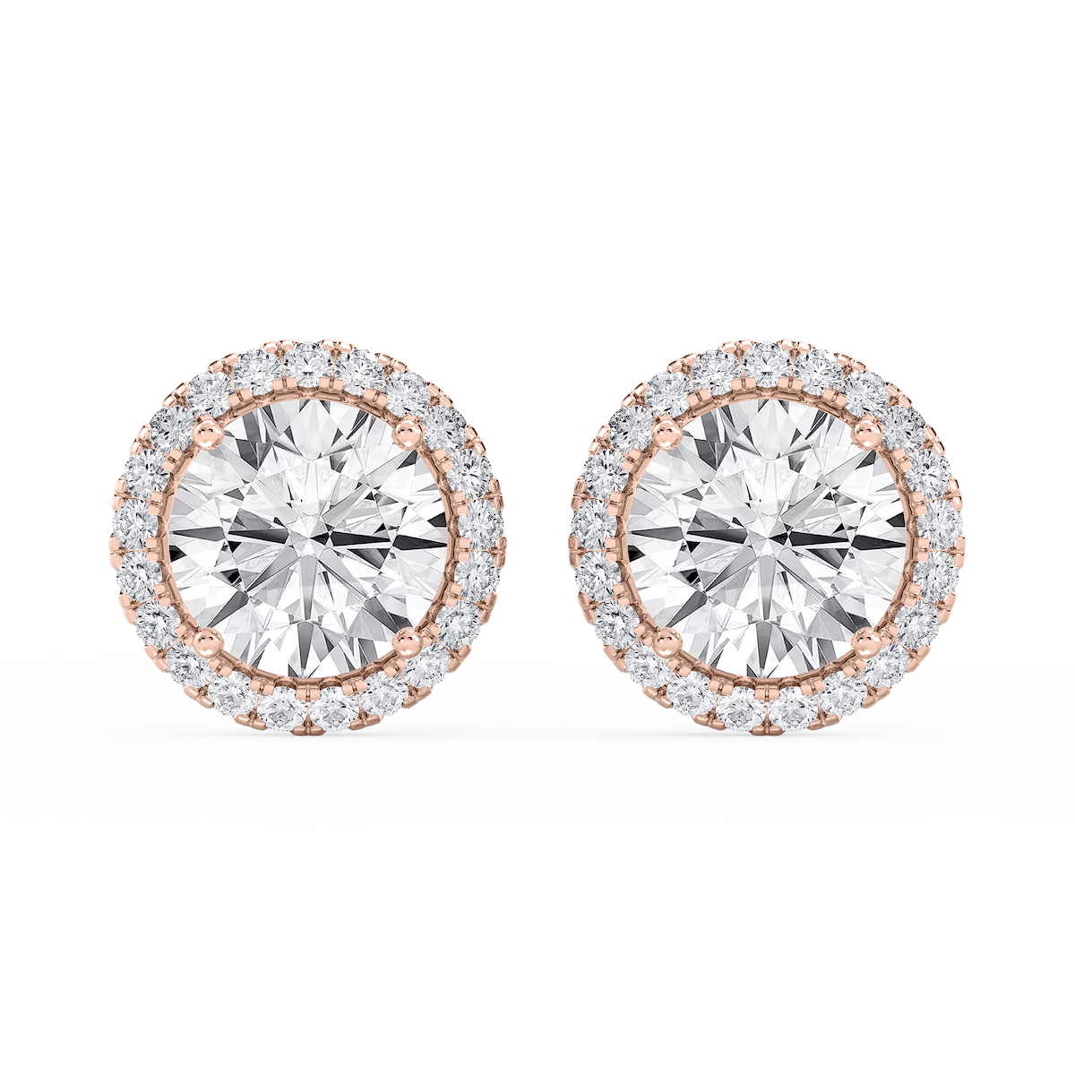 Round Lab Grown Diamond Four Prong Basket Halo Stud Earrings