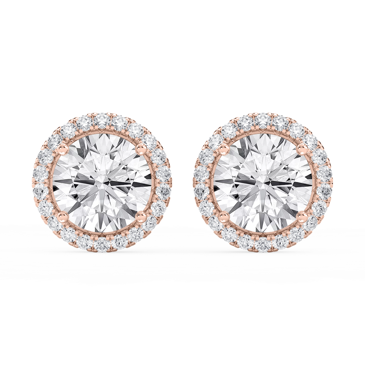 Round Lab Grown Diamond Four Prong Basket Halo Stud Earrings