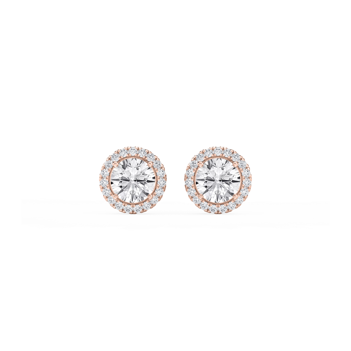Round Lab Grown Diamond Four Prong Basket Halo Stud Earrings