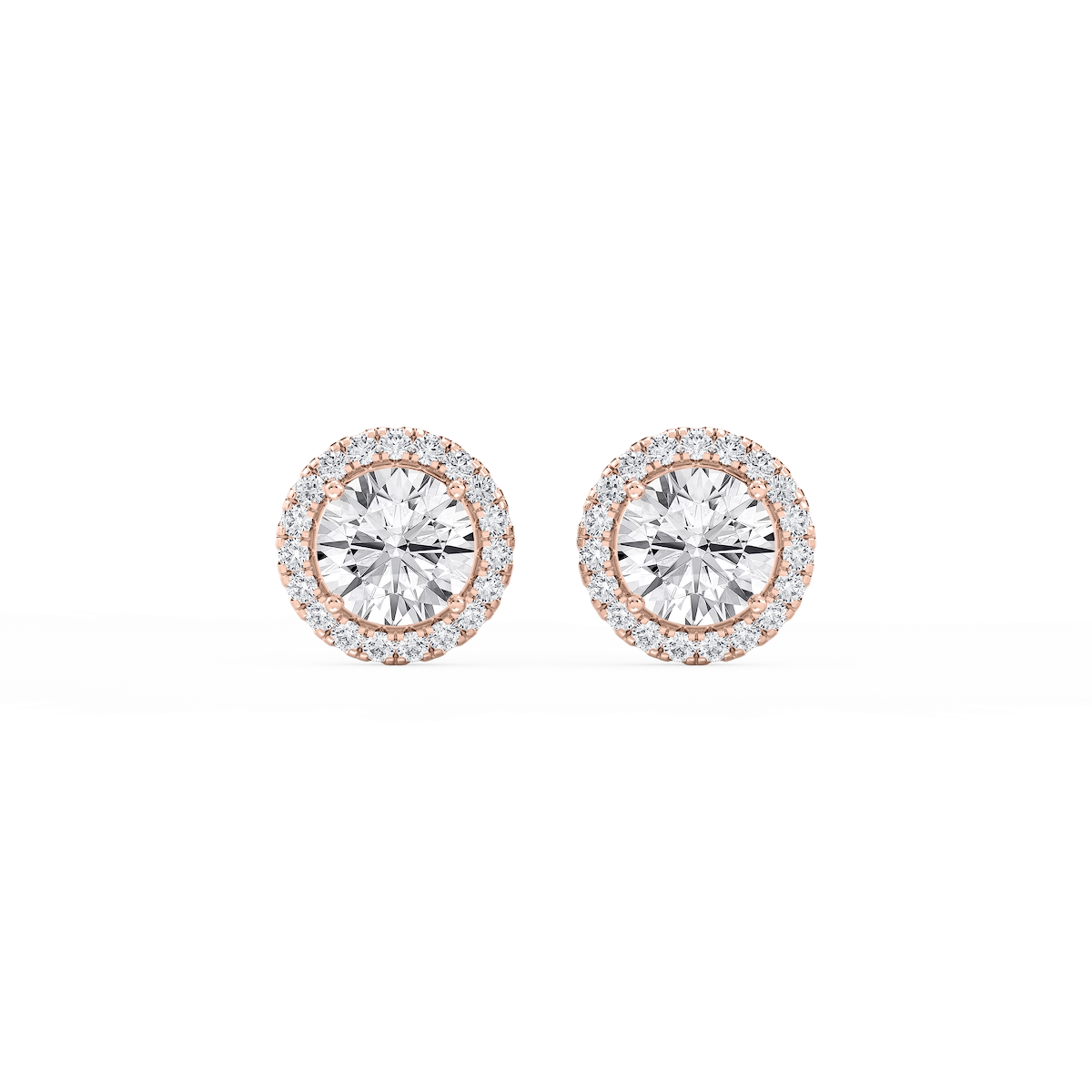 Round Lab Grown Diamond Four Prong Basket Halo Stud Earrings