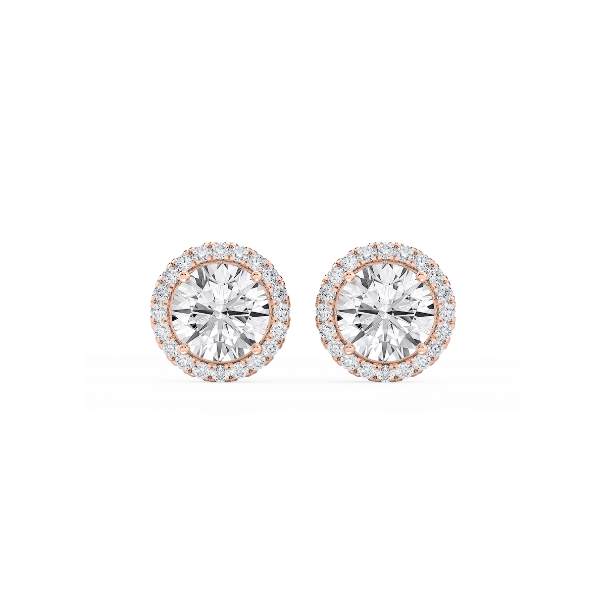Round Lab Grown Diamond Four Prong Basket Halo Stud Earrings