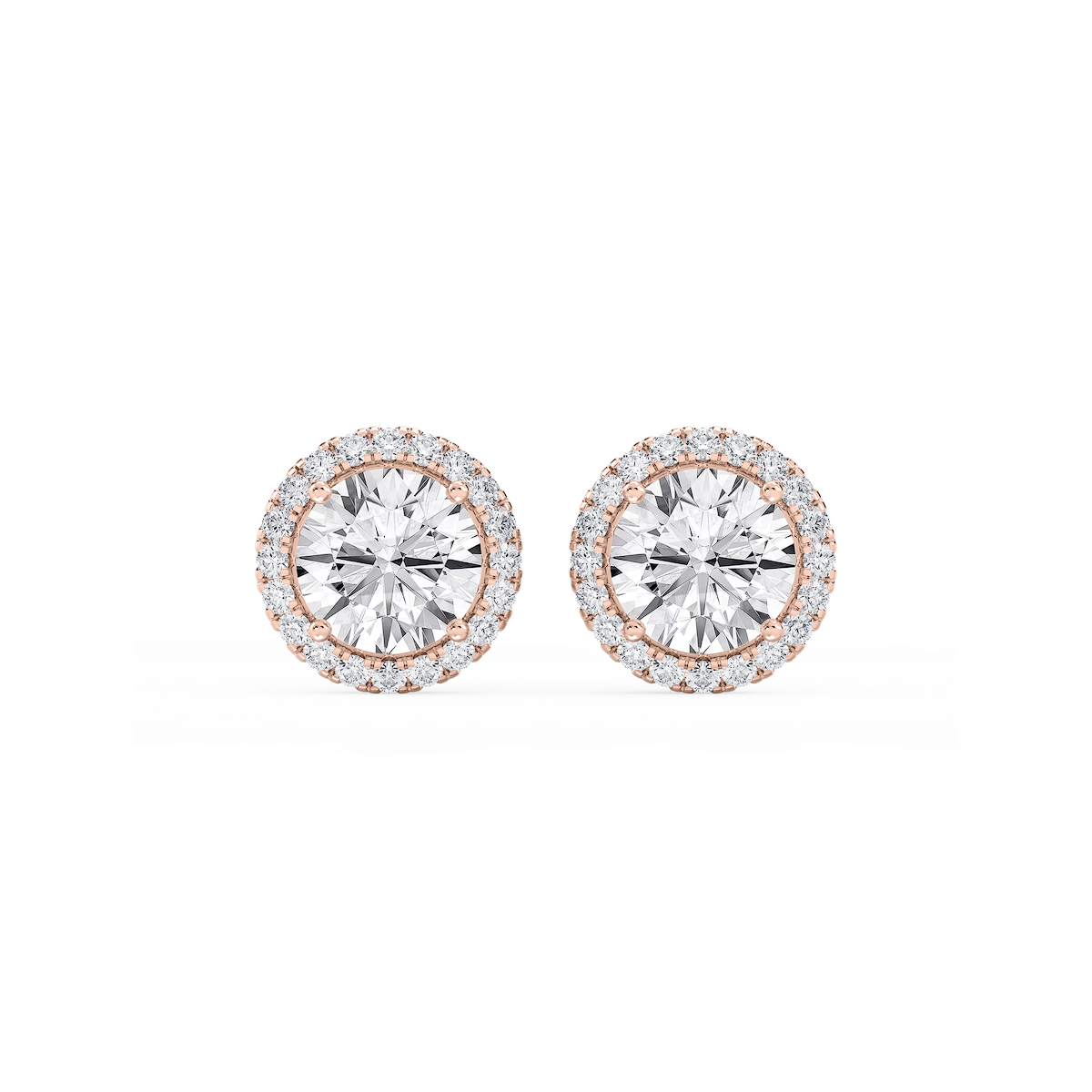 Round Lab Grown Diamond Four Prong Basket Halo Stud Earrings
