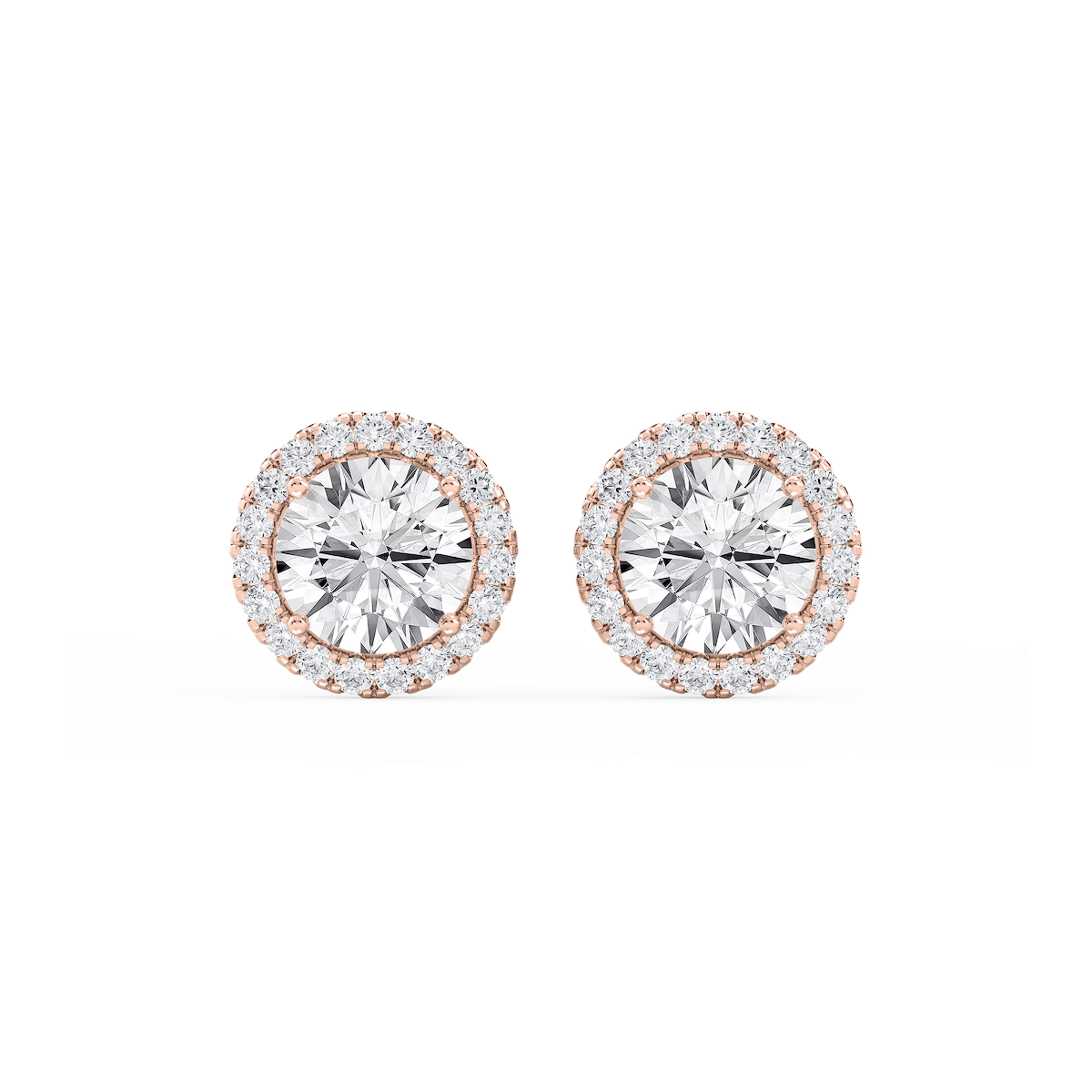 Round Lab Grown Diamond Four Prong Basket Halo Stud Earrings