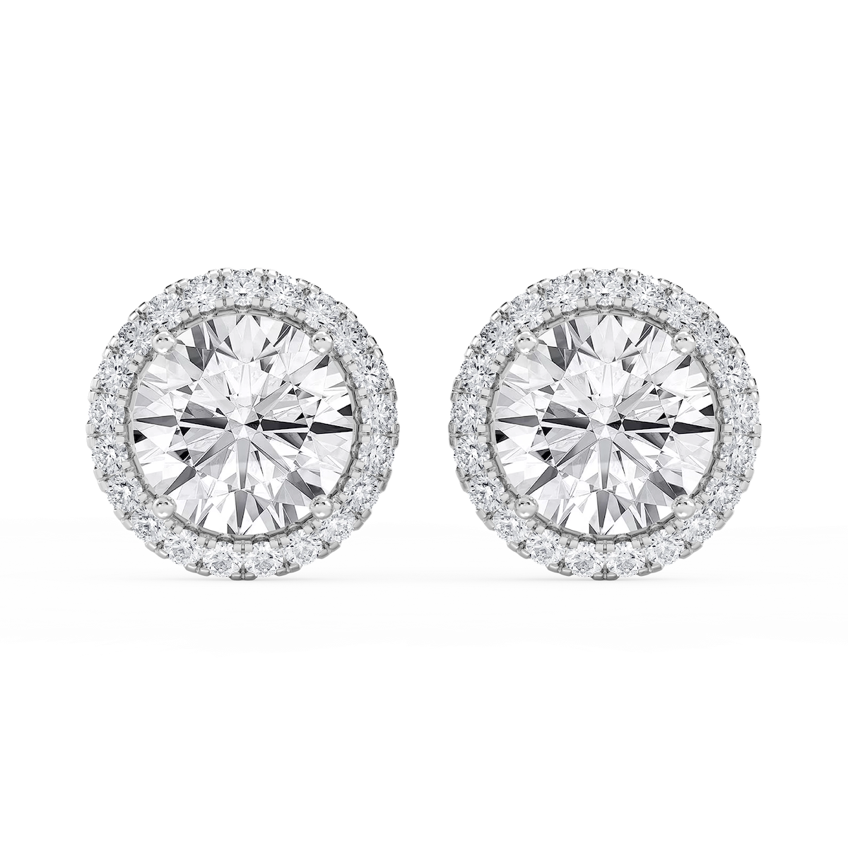 Round Lab Grown Diamond Four Prong Basket Halo Stud Earrings