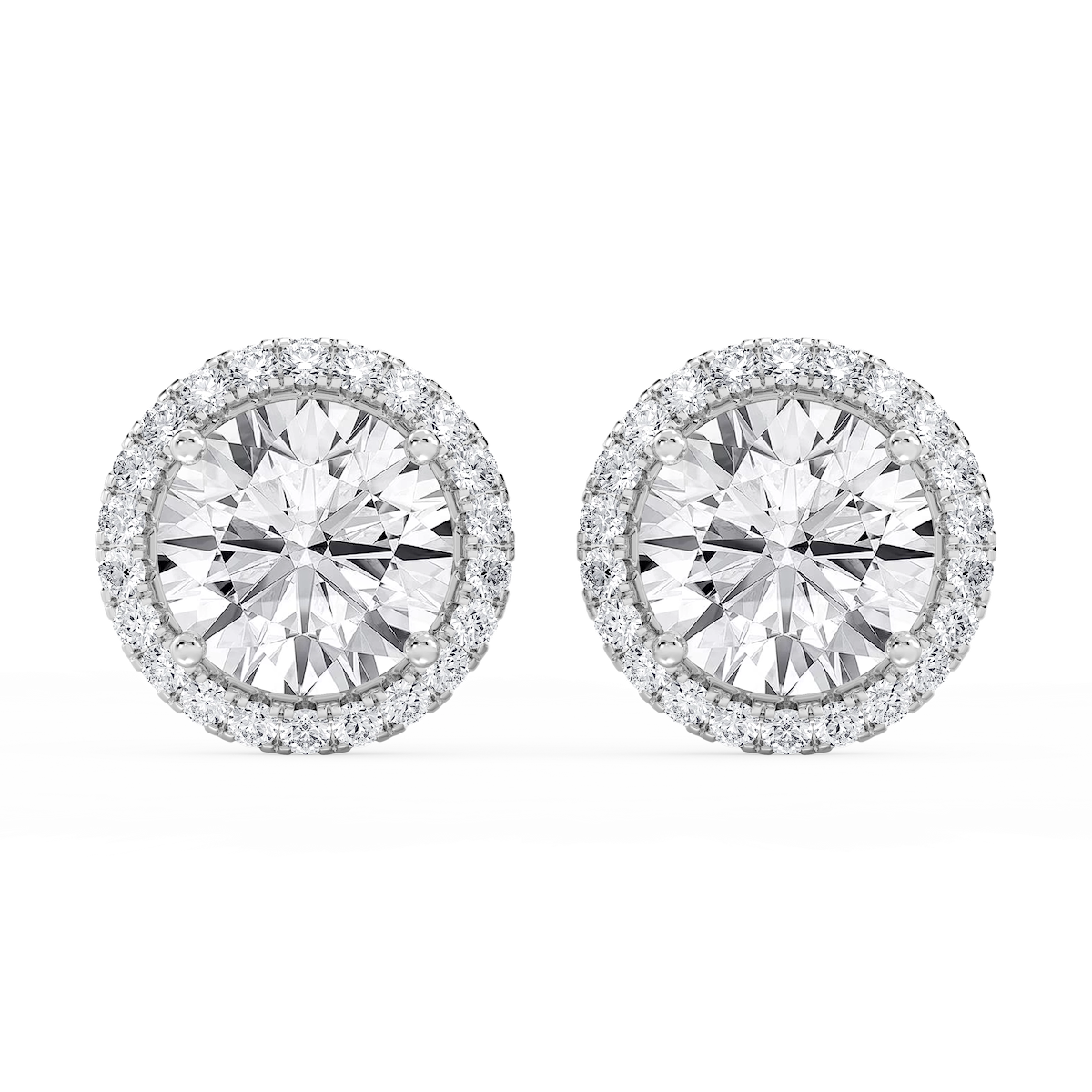 Round Lab Grown Diamond Four Prong Basket Halo Stud Earrings