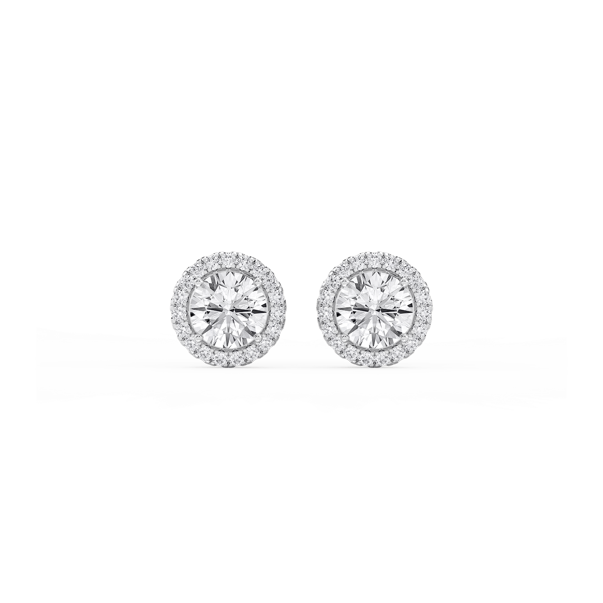 Round Lab Grown Diamond Four Prong Basket Halo Stud Earrings