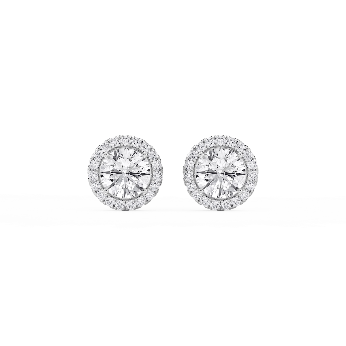 Round Lab Grown Diamond Four Prong Basket Halo Stud Earrings