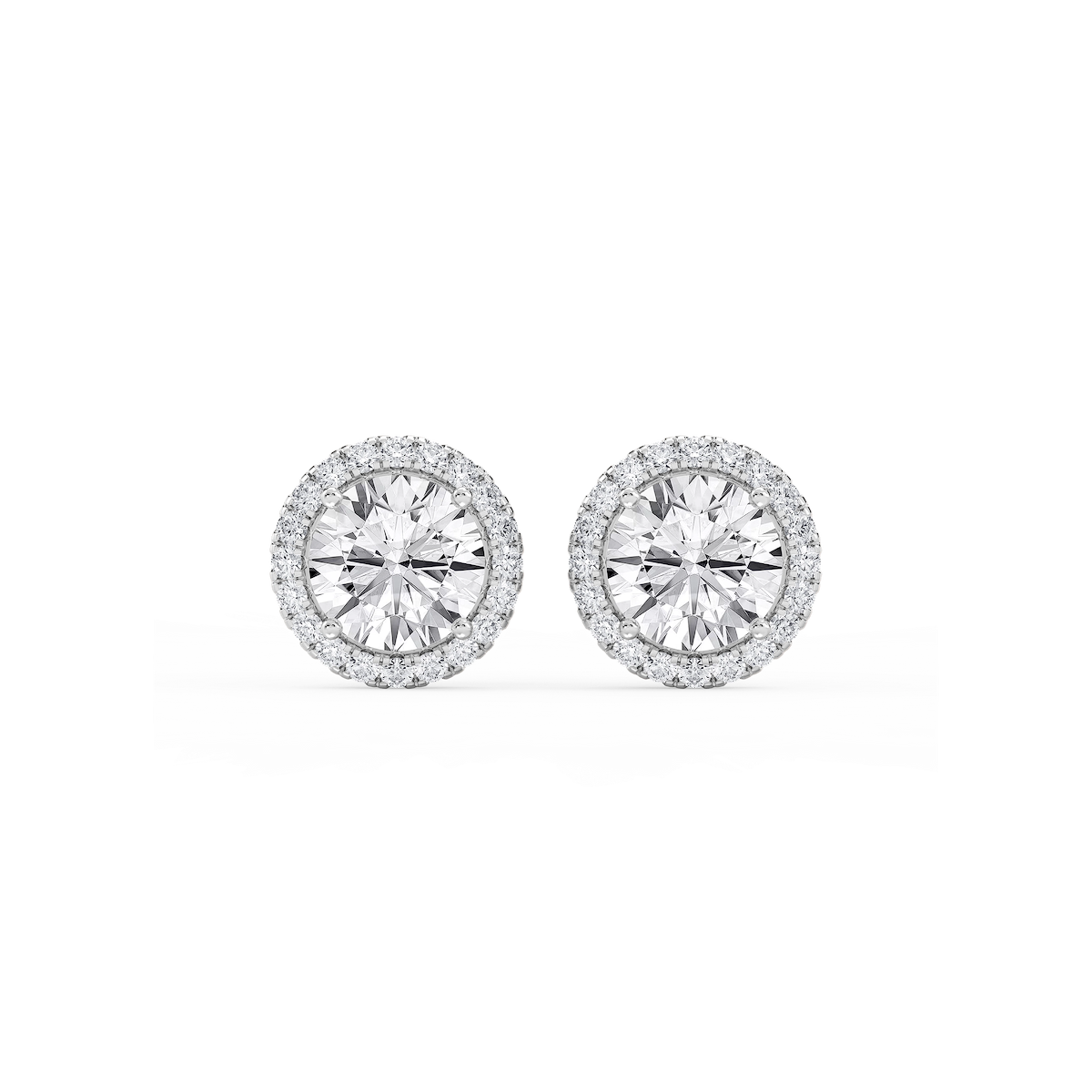 Round Lab Grown Diamond Four Prong Basket Halo Stud Earrings