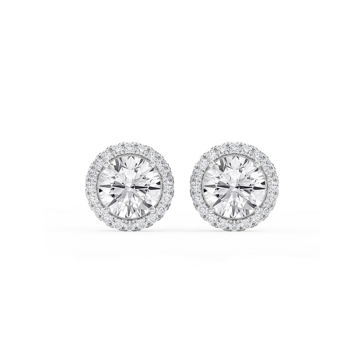 Round Lab Grown Diamond Four Prong Basket Halo Stud Earrings
