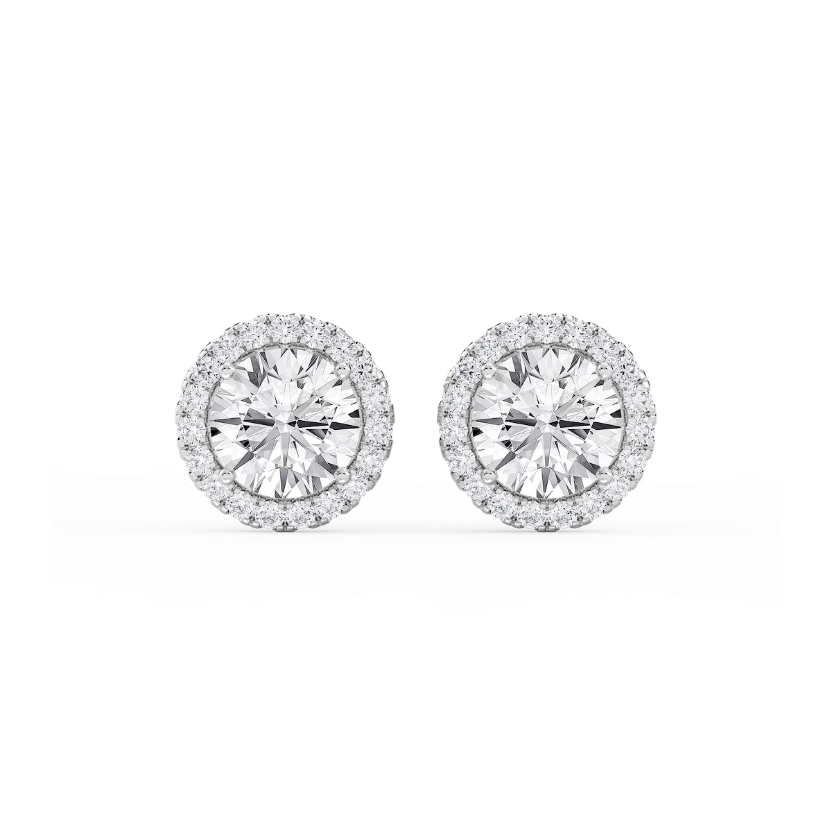 Round Lab Grown Diamond Four Prong Basket Halo Stud Earrings