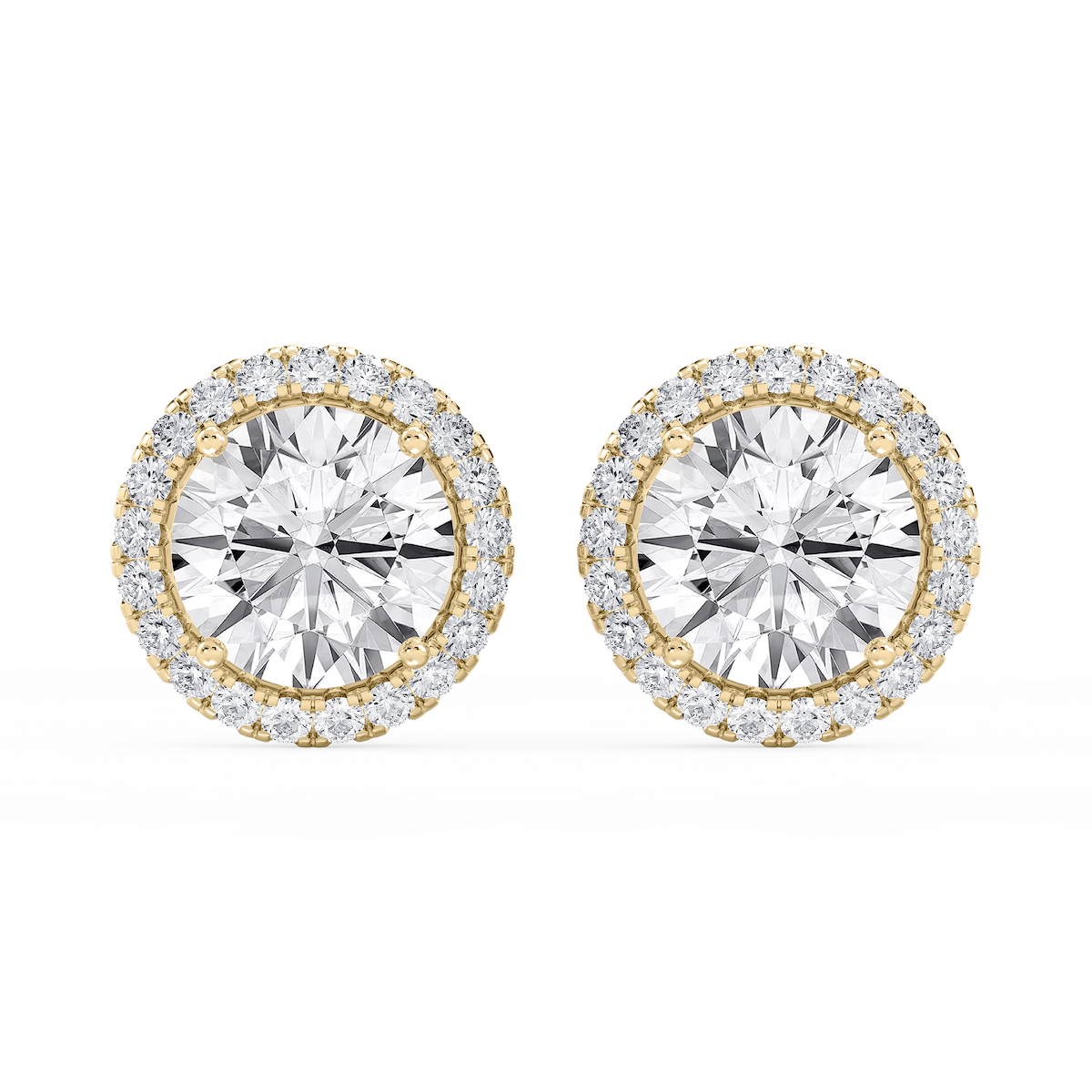 Round Lab Grown Diamond Four Prong Basket Halo Stud Earrings