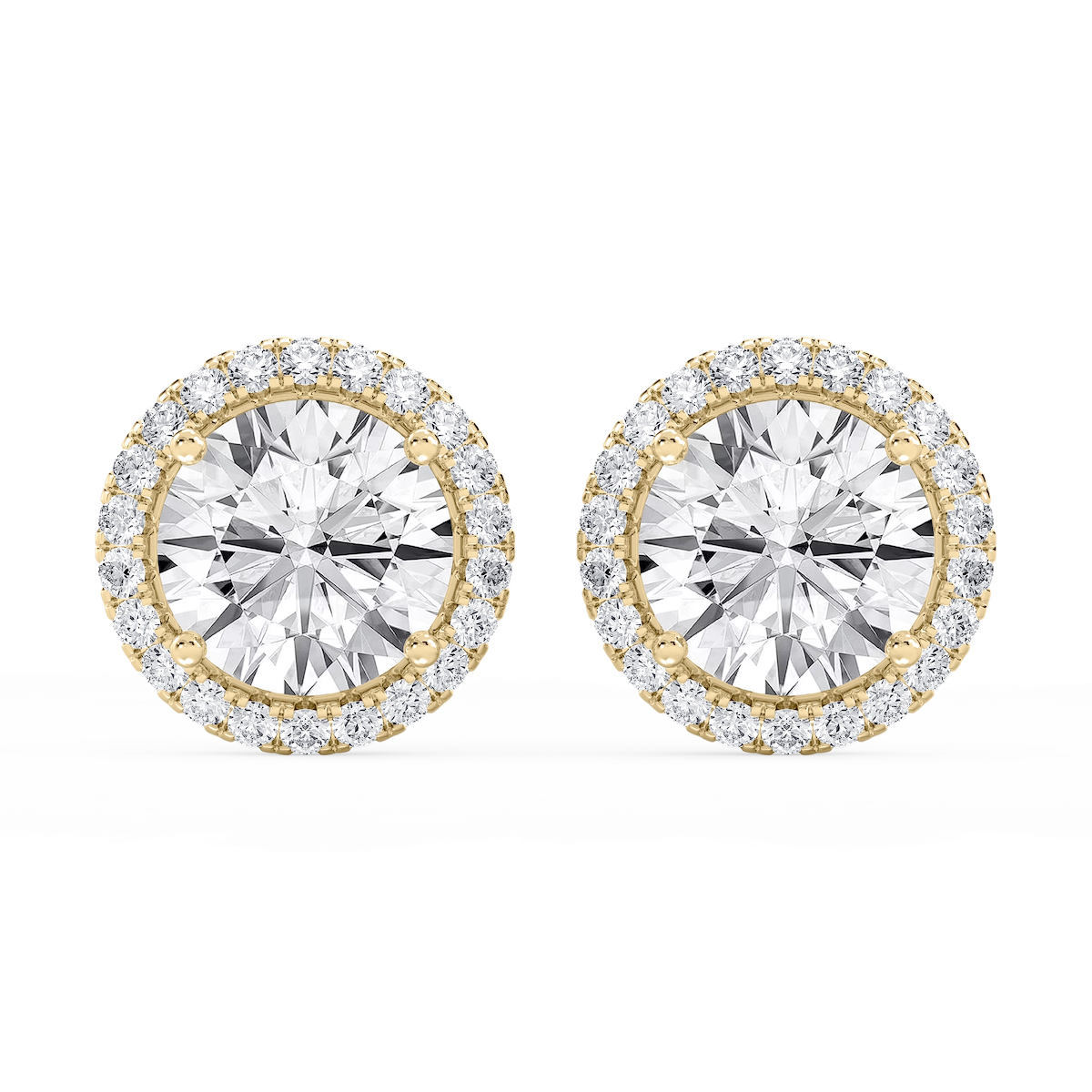 Round Lab Grown Diamond Four Prong Basket Halo Stud Earrings