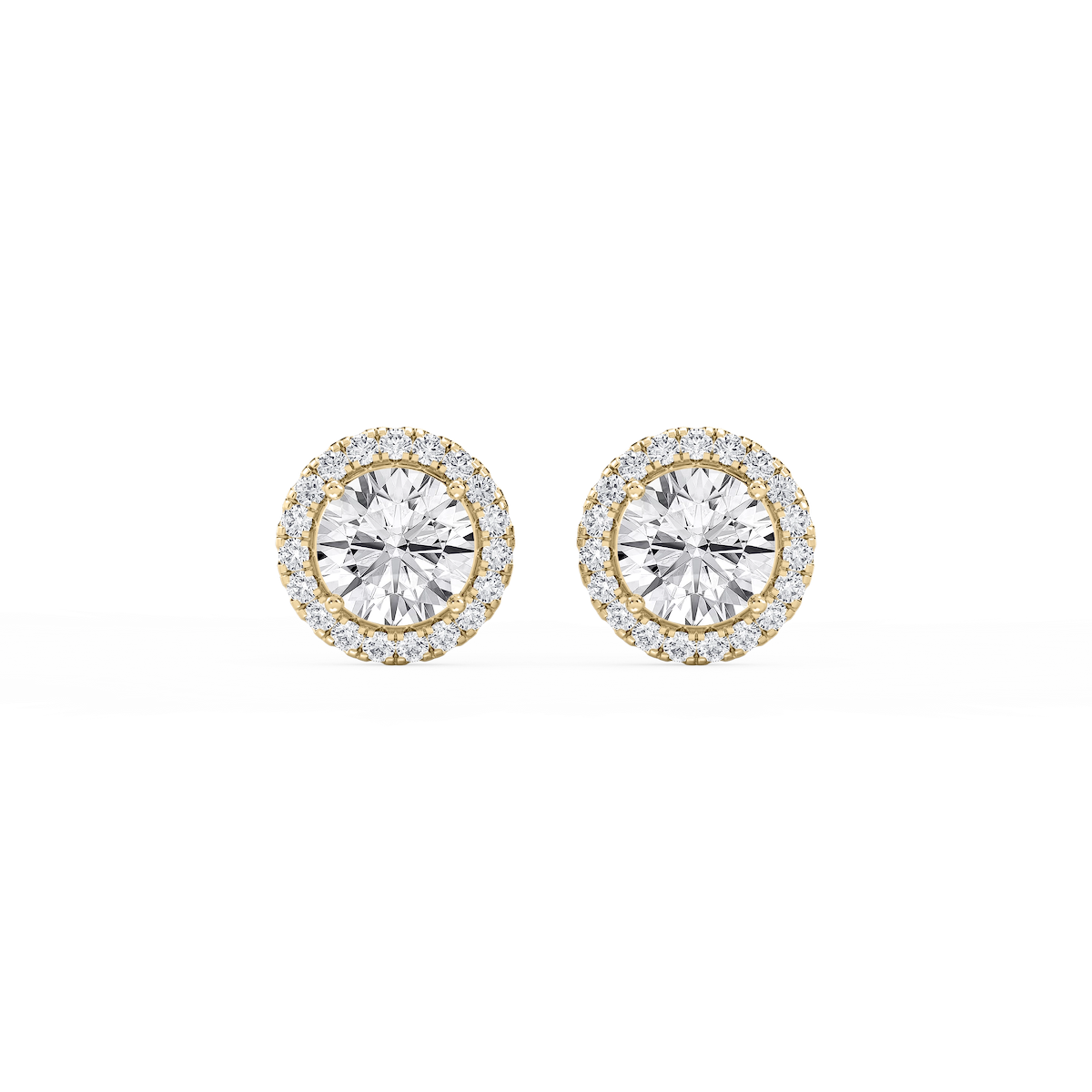 Round Lab Grown Diamond Four Prong Basket Halo Stud Earrings