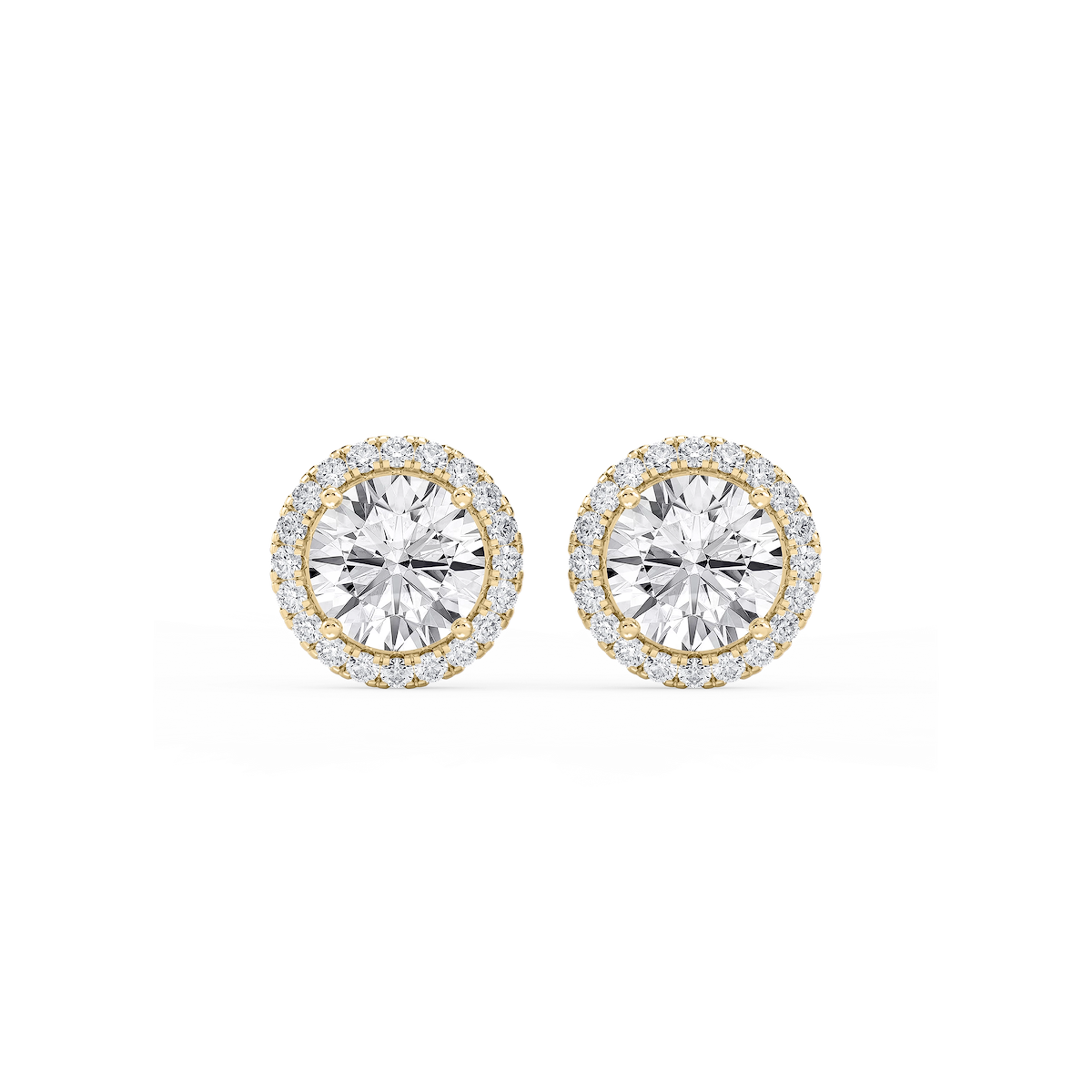 Round Lab Grown Diamond Four Prong Basket Halo Stud Earrings