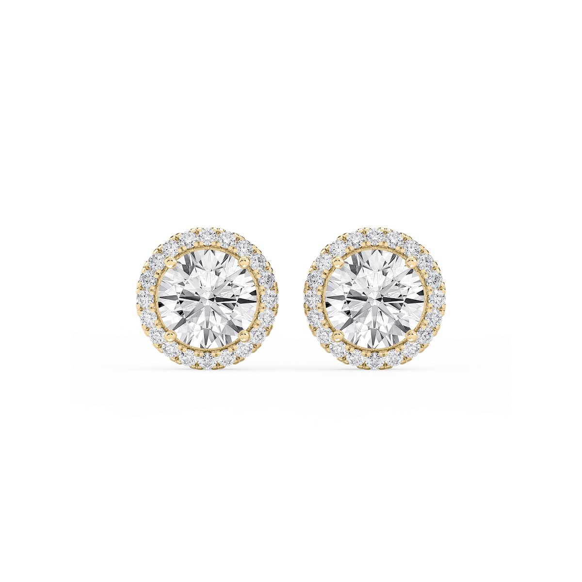 Round Lab Grown Diamond Four Prong Basket Halo Stud Earrings