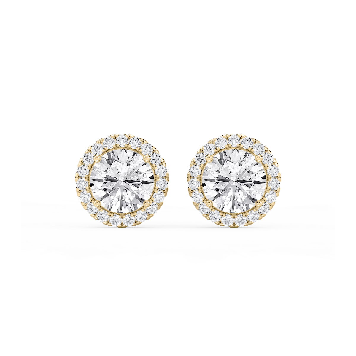 Round Lab Grown Diamond Four Prong Basket Halo Stud Earrings