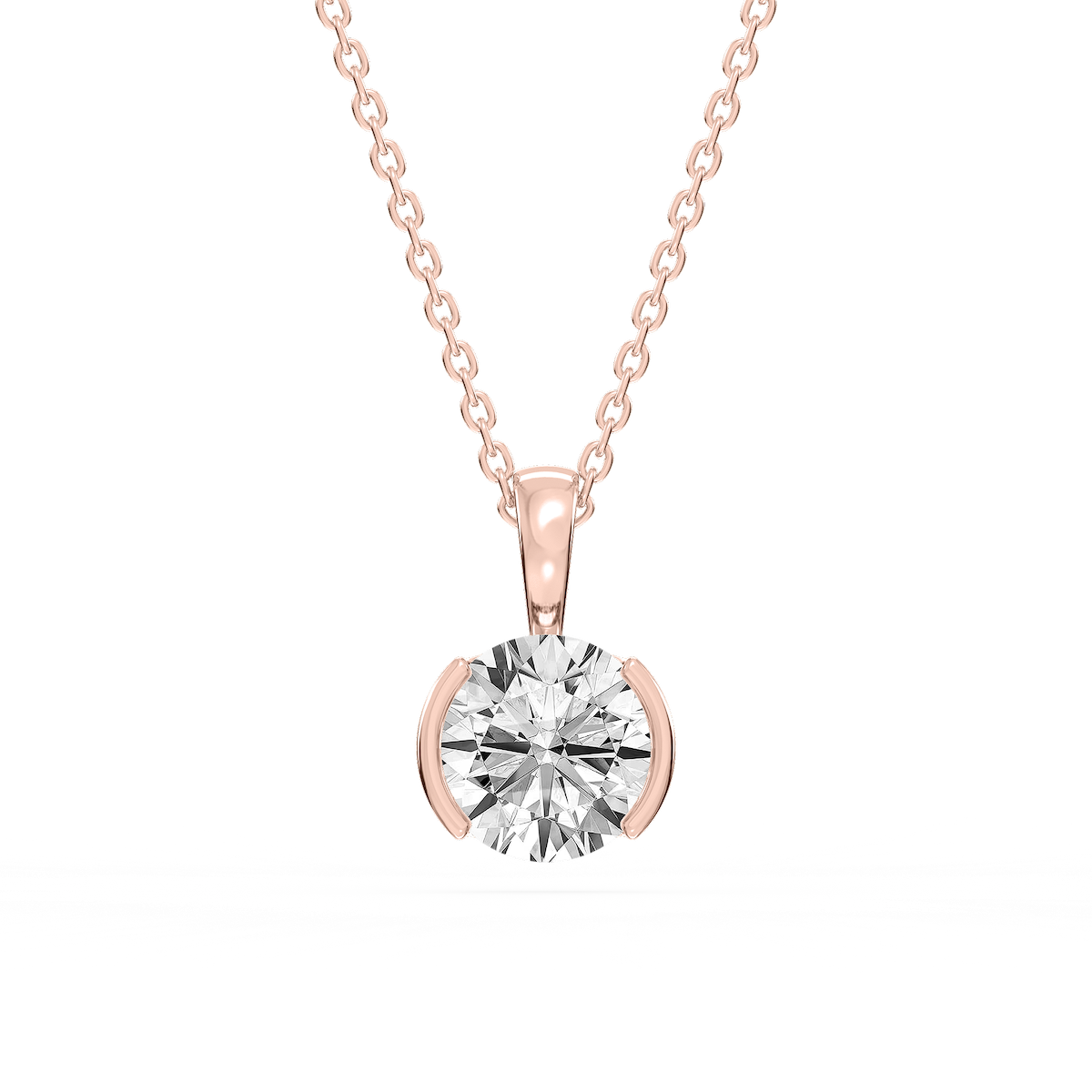 Round Lab Grown Diamond Half Bezel Solitaire Pendant