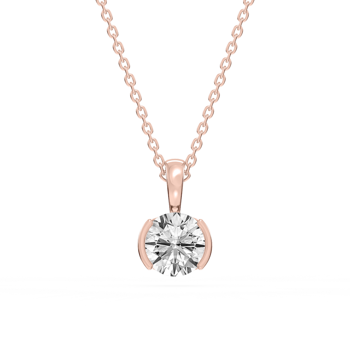 Round Lab Grown Diamond Half Bezel Solitaire Pendant