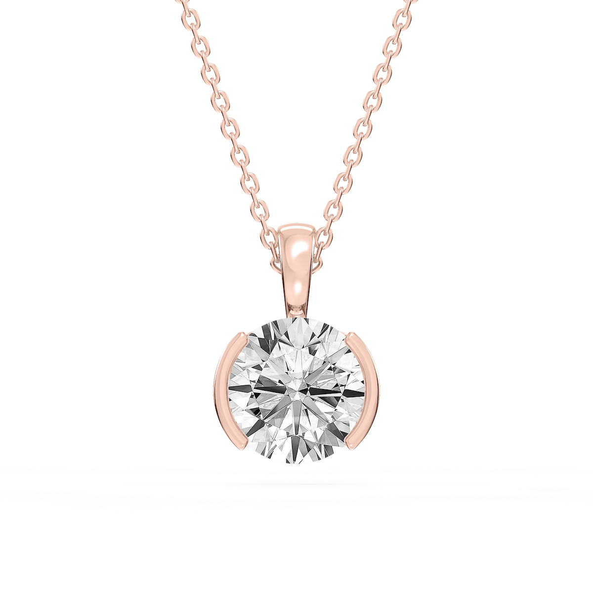 Round Lab Grown Diamond Half Bezel Solitaire Pendant