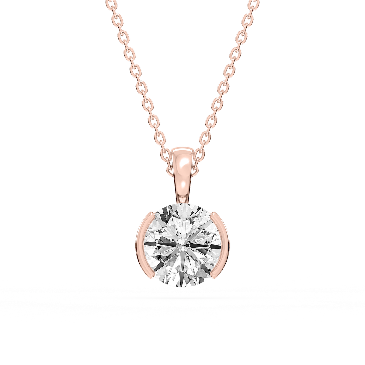 Round Lab Grown Diamond Half Bezel Solitaire Pendant