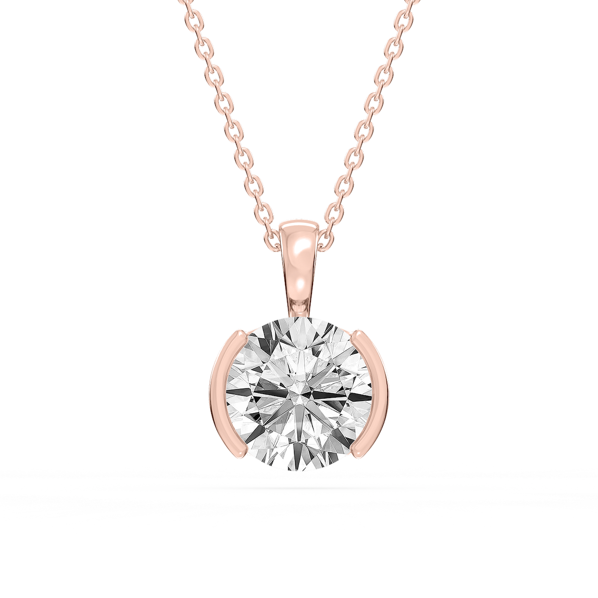 Round Lab Grown Diamond Half Bezel Solitaire Pendant
