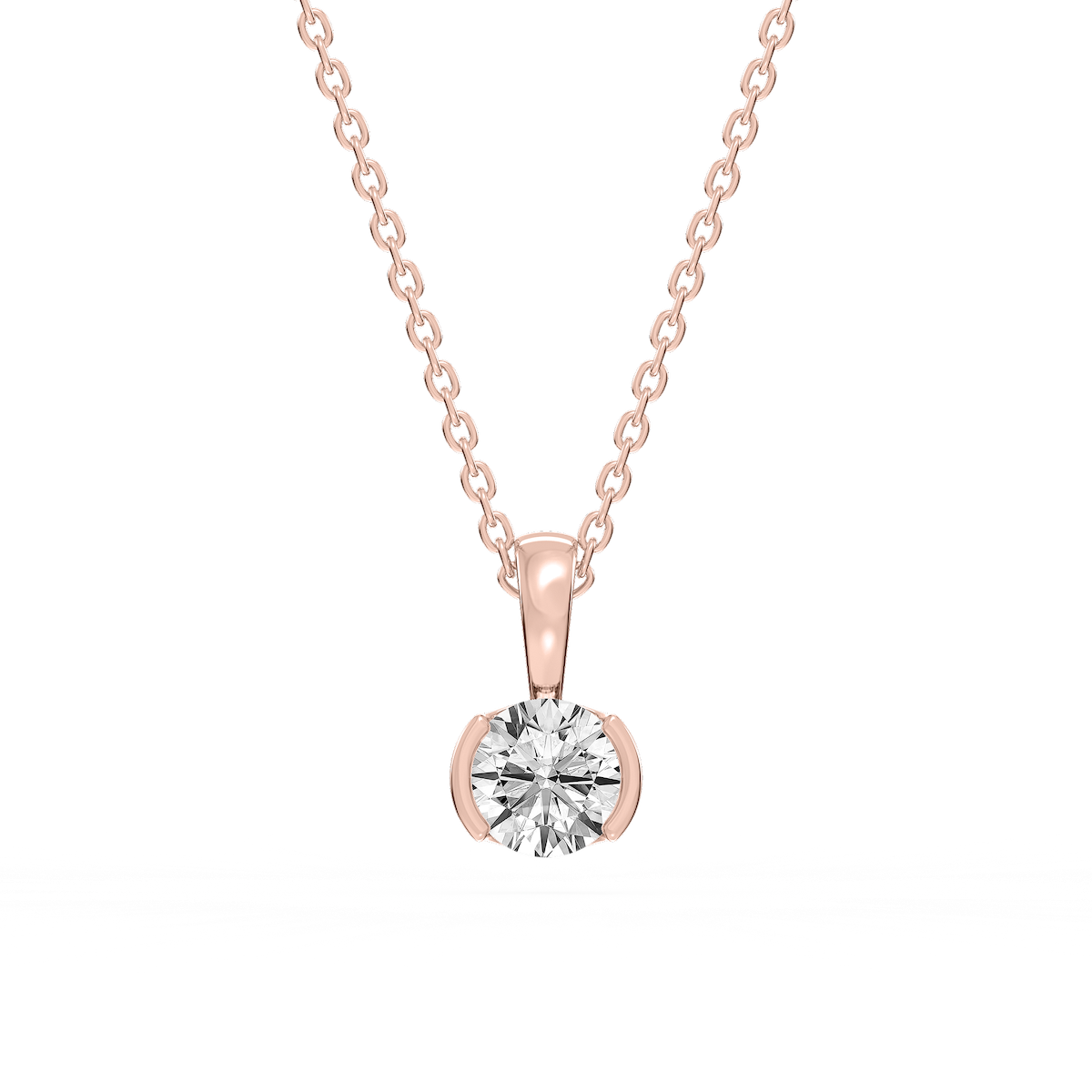 Round Lab Grown Diamond Half Bezel Solitaire Pendant