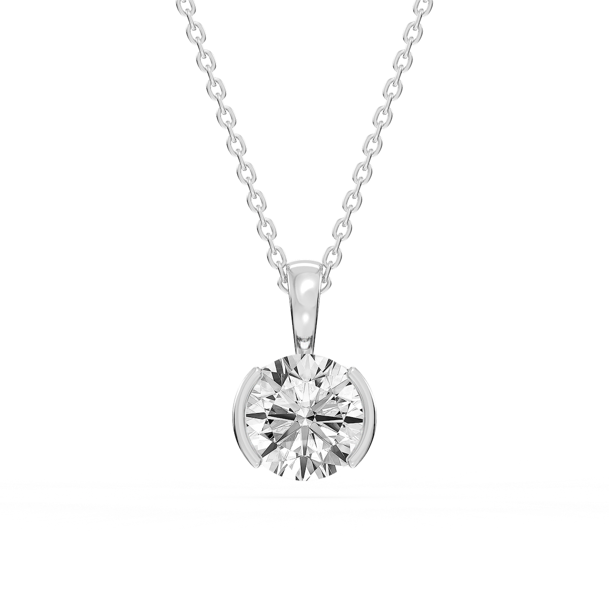 Round Lab Grown Diamond Half Bezel Solitaire Pendant