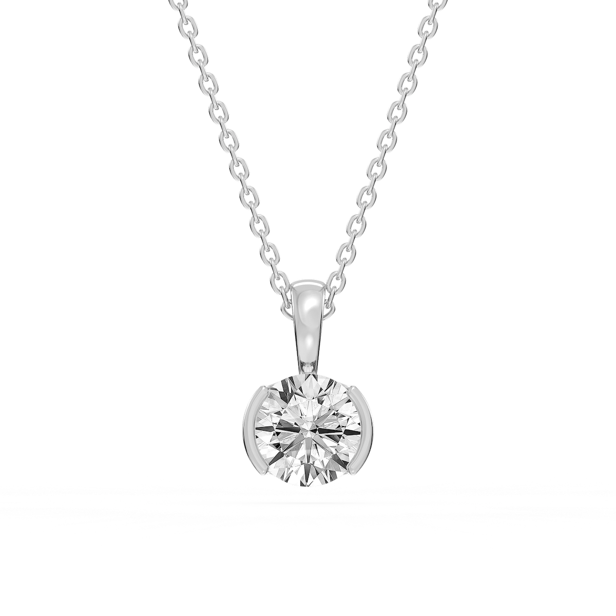 Round Lab Grown Diamond Half Bezel Solitaire Pendant